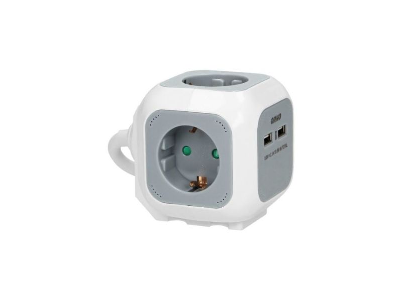 PRENOSNA PRIKLJUČNICA SIVO-BELA (KOCKA) 4X SUHO UTIČNICE + 2X USB ,1.4 m KABLA OR-AE-13144(GS)