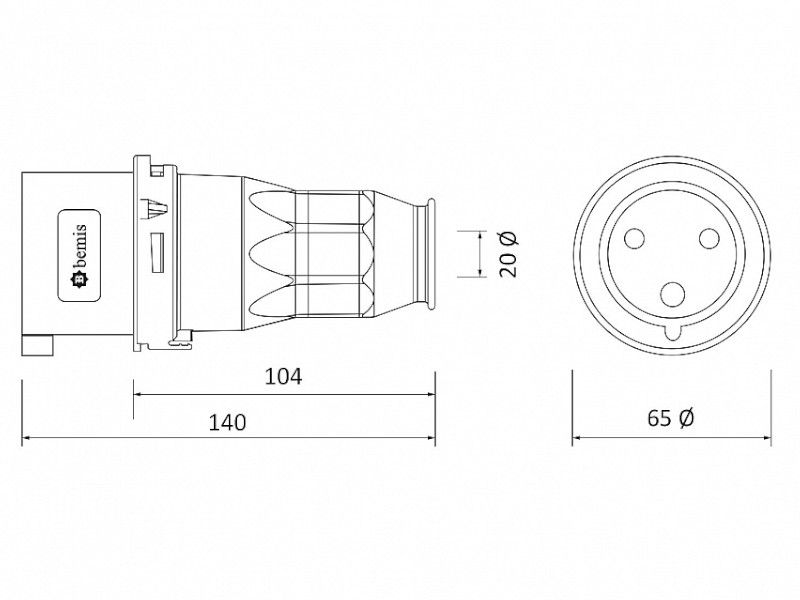 UTIKAČ UKO-UTO BEMIS IP44 16A 2P+E 220V BC1-1403-2011